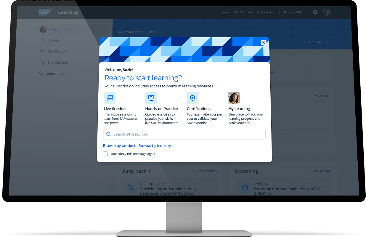 SAP Learning onboarding visualized on desktop